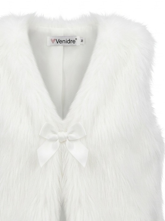 Other - Girls' White Faux Fur Vest with Bow